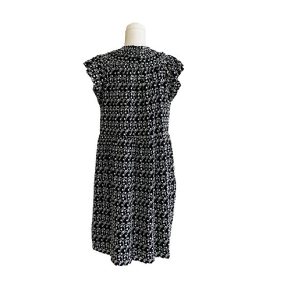 Loft Dress Black White Eyelet Embroidered Smocked Yoke Ruffle Sleeve Size LP NEW - Picture 5 of 14